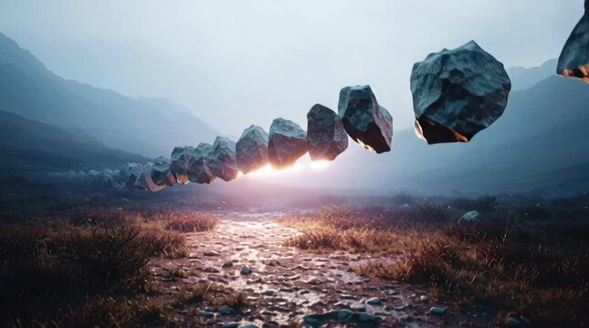 Floating Rocks in Surreal Mountain Landscape