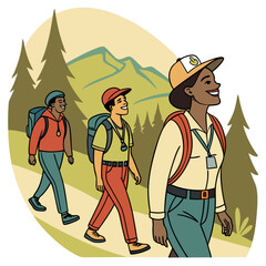 Smiling Hikers on a Mountain Trail