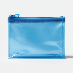 Translucent blue zippered pouch with silver zipper pull