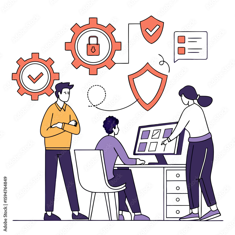 Aufkleber team collaborating on data security project