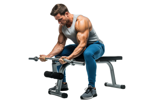 Focused Man Performing Barbell Wrist Curls on Bench for Forearm Strength