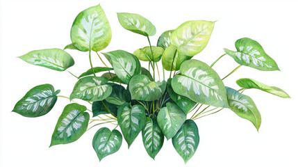Watercolor botanical illustration of lush green leaves showcasing intricate patterns and vibrant colors, evoking sense