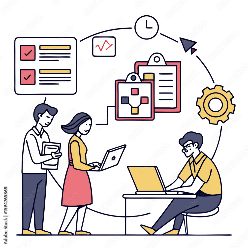 Poster team collaboration on project planning and workflow management