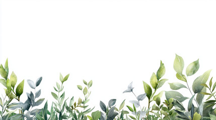 Watercolor botanical illustration of various green leaves, showcasing serene and natural aesthetic