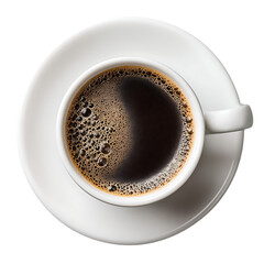 Top Down View of White Ceramic Coffee Cup Isolated On Transparent Background