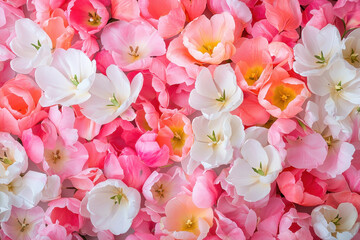 Beautiful floral arrangement of pink and white tulips creates vibrant and cheerful atmosphere, perfect for spring