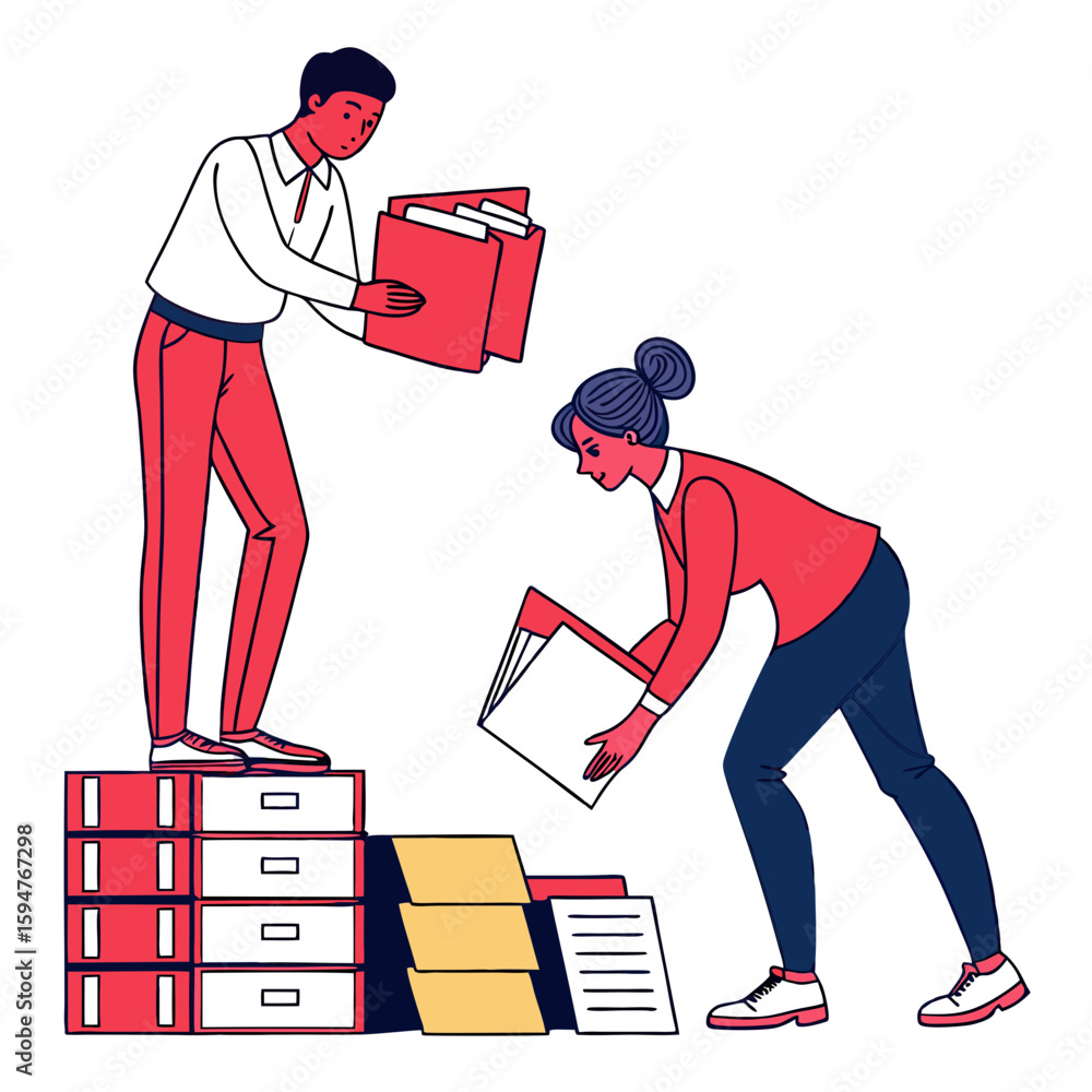 Poster two colleagues collaborate on filing documents in an office setting