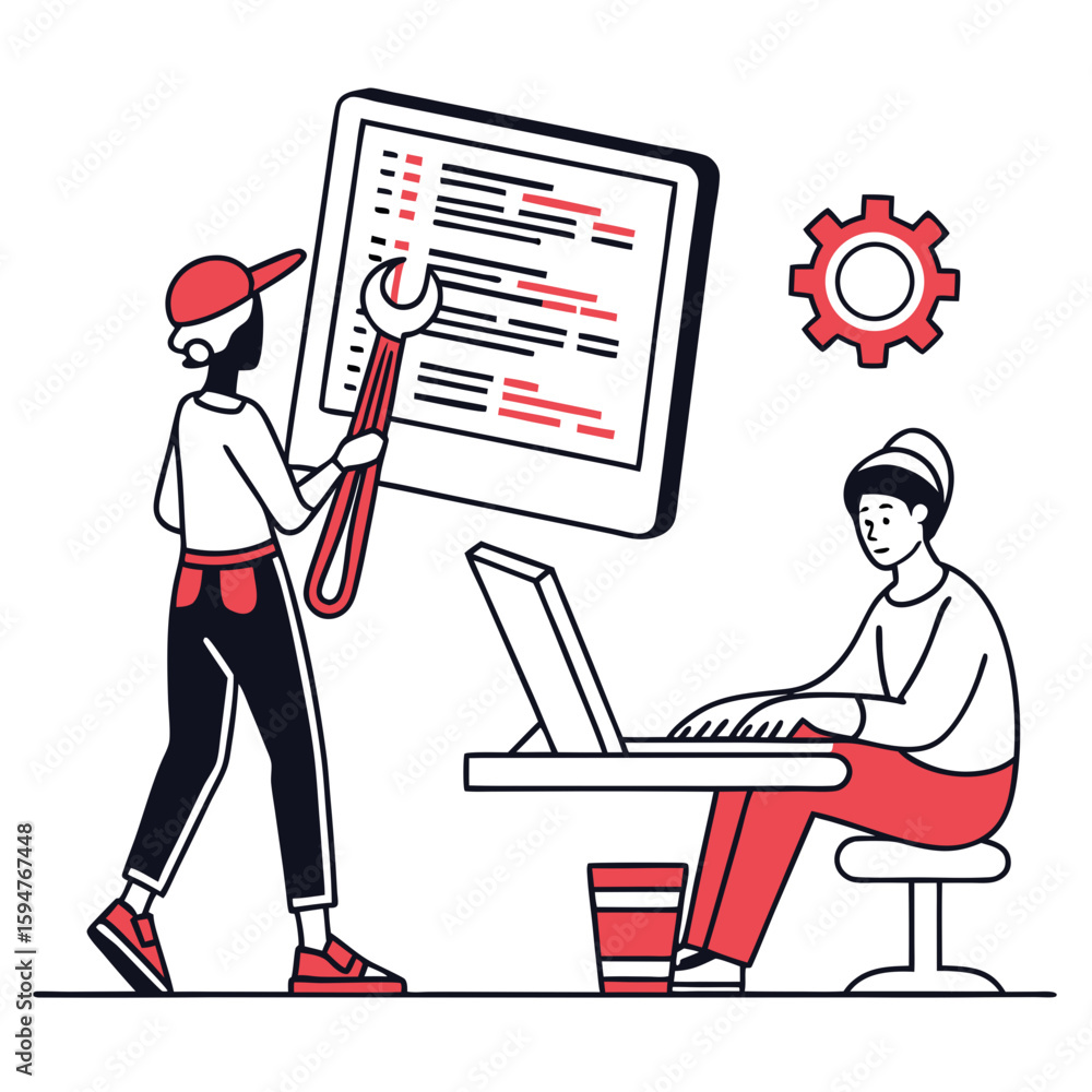 Aufkleber two colleagues collaborating on software development project