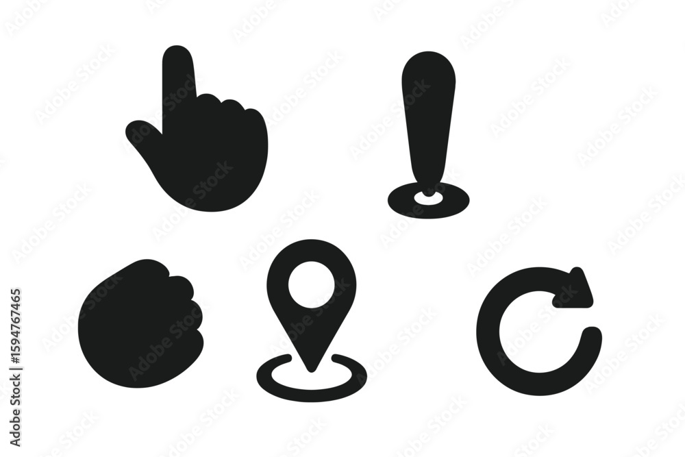Poster unique icons representing actions and locations in a modern design style