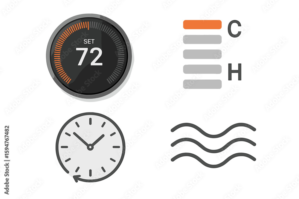 Aufkleber thermostat displaying temperature setting and heating indicators during a cold winter day at home