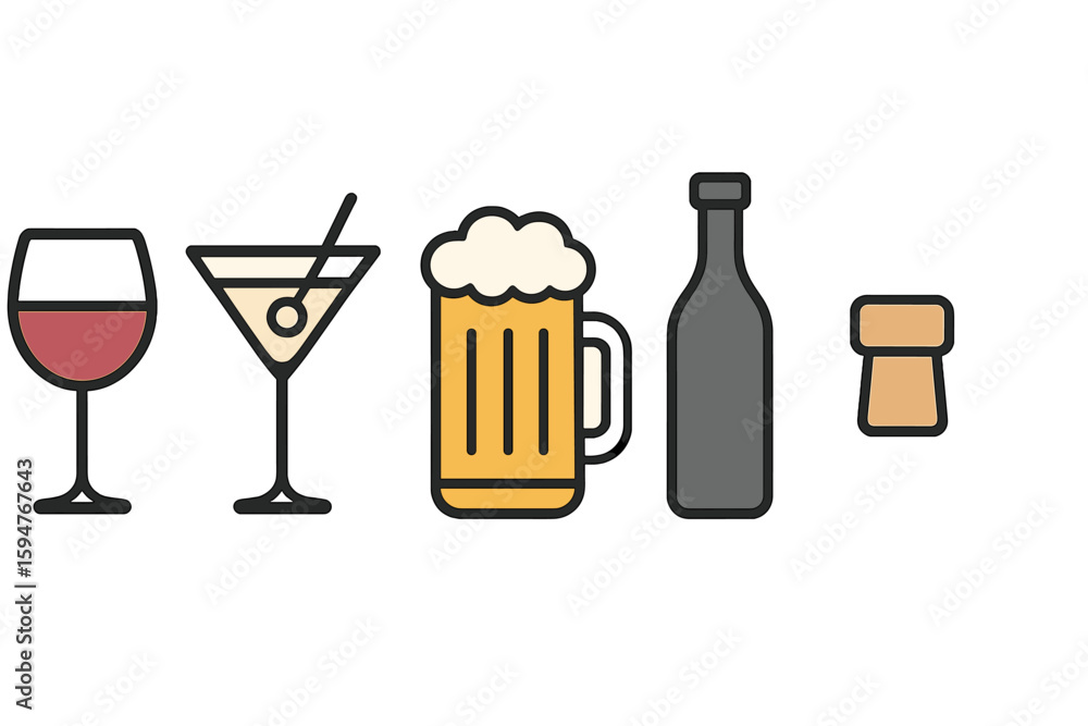 Poster various drink icons representing different types of beverages on a simple background