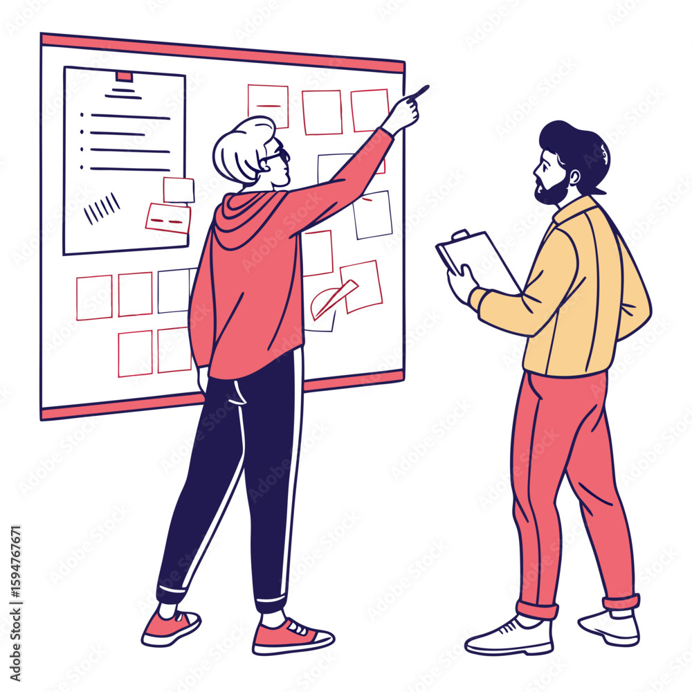 Aufkleber two men collaborating on a project using a whiteboard