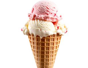 Ice Cream Cone with Two Scoops, Melting Texture, Transparent Background