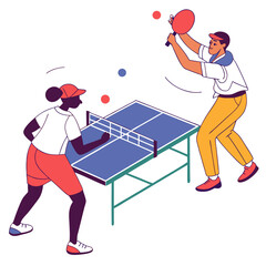 Two People Playing Table Tennis Isometric Illustration
