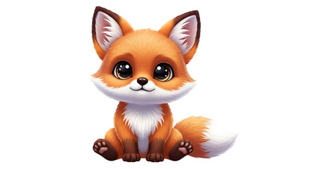 Obraz premium Adorable cartoon fox cub sitting isolated on transparent background