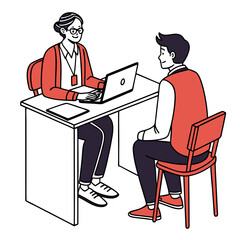 Fototapeta premium Woman and Man Interview Meeting at Desk with Laptop