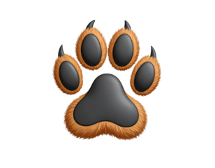 Dog Paw Print with Shadow, Realistic Fur Texture, Transparent Background 