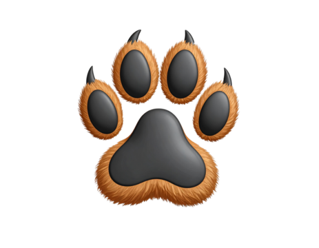 Dog Paw Print with Shadow, Realistic Fur Texture, Transparent Background