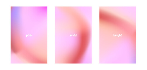 Vector set of mesh gradient backgrounds in peach and pink colors. Copy space for text. Abstract vector illustrations in y2k aesthetic for banners, branding design, social media, cover