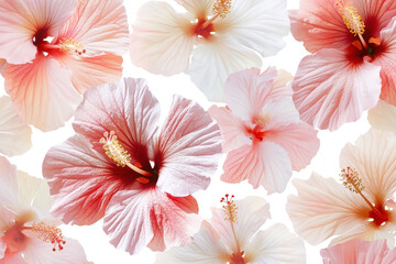 Watercolor hibiscus flowers in soft shades create vibrant and cheerful atmosphere, perfect for any design project