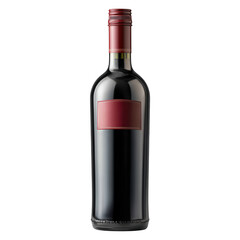 A sleek bottle of red wine with a blank label stands isolated on a transparent background, ready for branding