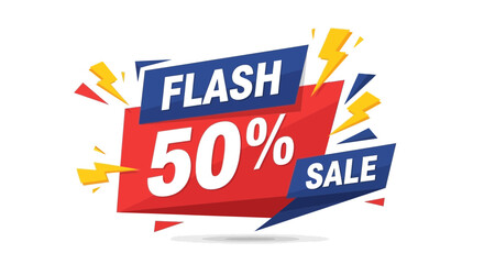Flash 50 Percent Sale Banner Design with Dynamic Elements