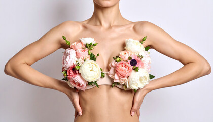 Woman in the flower bra, breast month awareness month photo