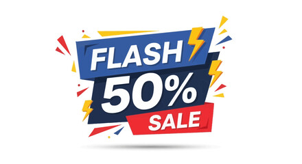 Dynamic Flash 50 Percent Sale Banner with Lightning Bolts