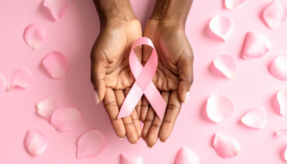 woman holding a pink ribbon, breast cancer awareness month