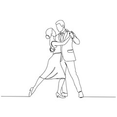 Elegant couple dancing in a romantic pose in line art style  
