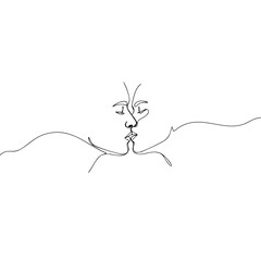 Silhouette of two people kissing in minimalist line art style  