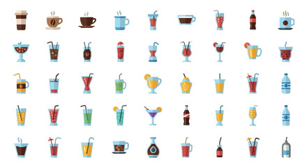 Obraz premium Flat Icon Set of Various Drinks and Beverages