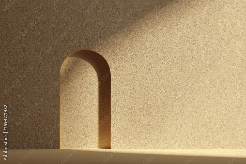 Poster minimalist archway soft beige wall simple architecture light and shadow serene atmosphere modern int