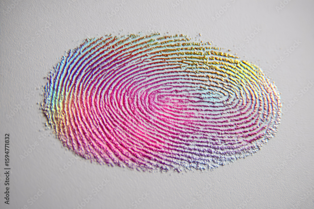Poster colorful fingerprint soft blur on clean glass background closeup detail biometric security unique id