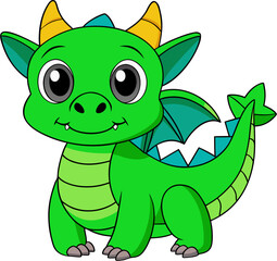 Fototapeta premium cute green dragon vector kawaii