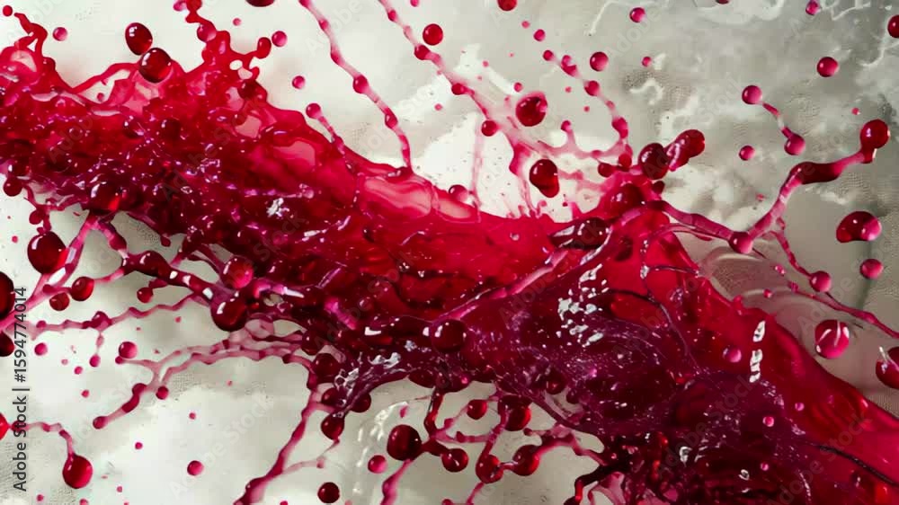 Poster red liquid splashes flowing across a textured surface creating dynamic patterns and visual interest,