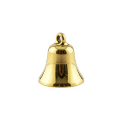 Tiny, highly polished brass decorative bell, elegant and minimalist, no clapper, isolated on a transparent background with no cast shadows, precise three-quarter macro shot, high-end product