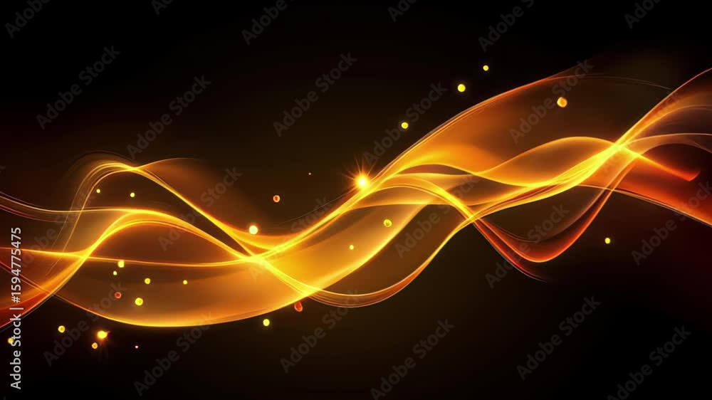 Poster bright golden wave particles shimmering against a dark background create an enchanting visual effect