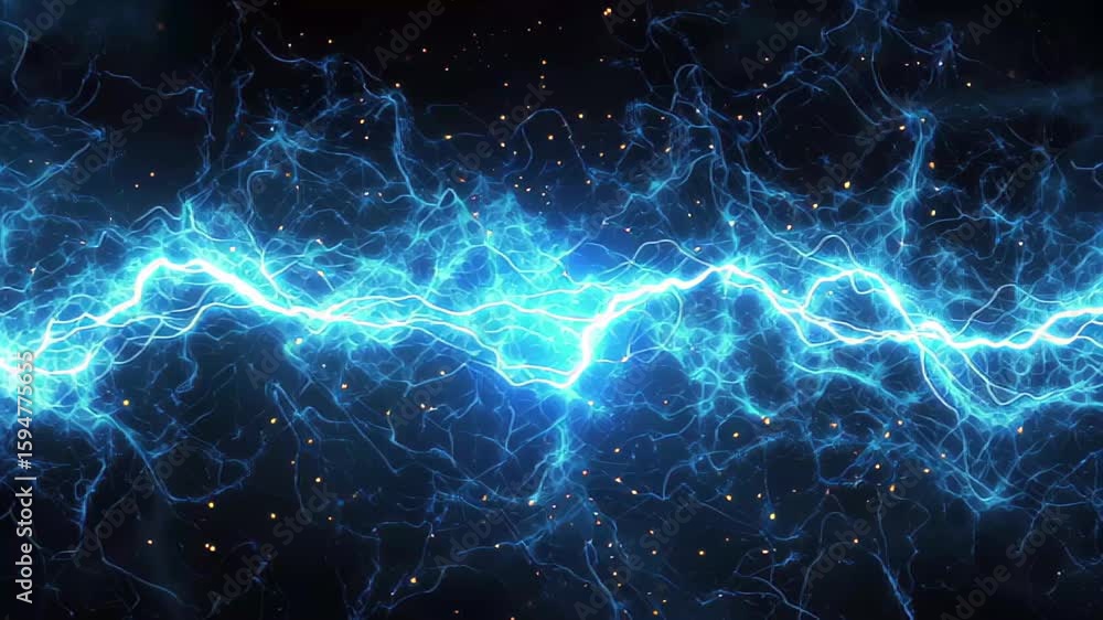 Poster dynamic blue magic energy particle waves create a mesmerizing display in a dark cosmic environment, 