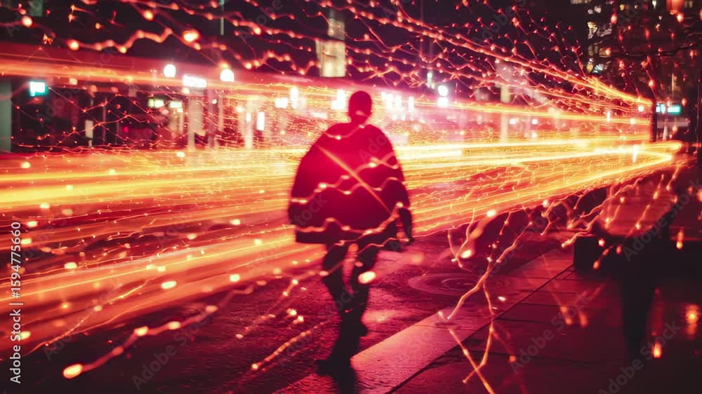 Poster dynamic light flash transitions create striking visual effects in urban night streets, dynamic light