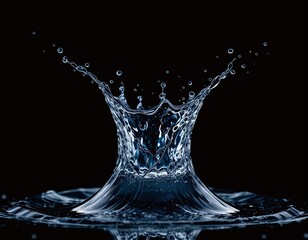 Dynamic Water Splash Creating a Crown Shape on a Reflective Black Background