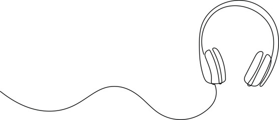 Headphones. Continuous Line Art of Audio Device and Music Listening Icon