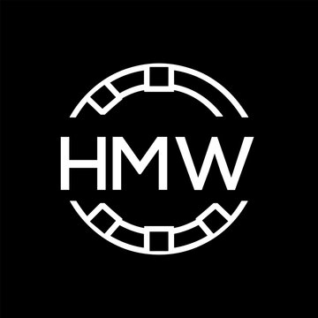 HMW Minimalist HMW  Logo Design on Black Background &ndash; HMW Later Logo, Modern Circular Branding Concept
