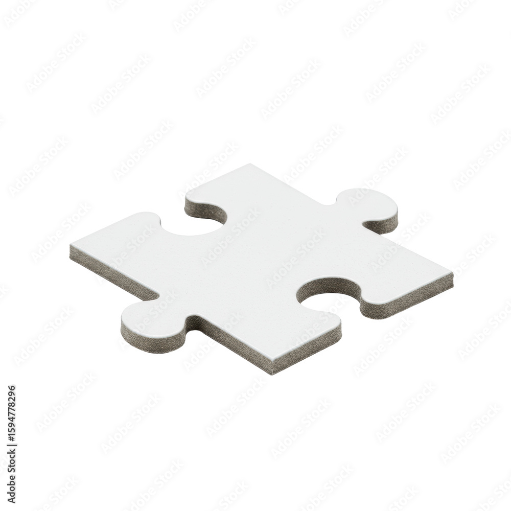 Aufkleber close-up of a single, blank, white corner jigsaw puzzle piece, thick cardboard, precise interlocking