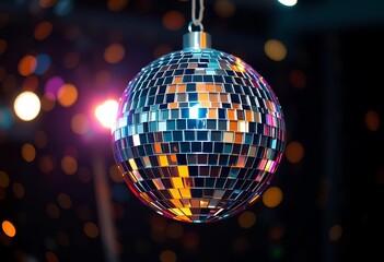 Obraz premium A mirrored disco ball reflects light, creating sparkling glitter , icon, dance