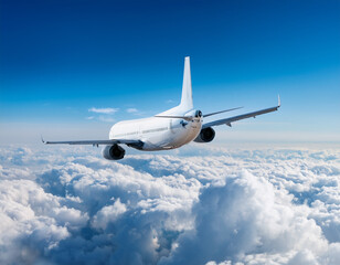 Obraz premium Commercial jet flying over clouds