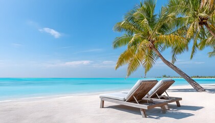 Beach chair with blue sky on beach and sea