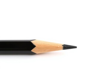 A perfectly sharpened graphite pencil, point facing up, isolated on a pure white background, tool, top view