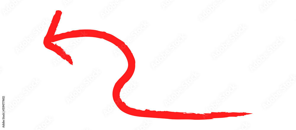Poster red hand drawn arrow pointing left isolated on transparent background