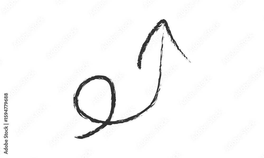 Poster gray hand drawn curved arrow pointing up isolated on transparent background